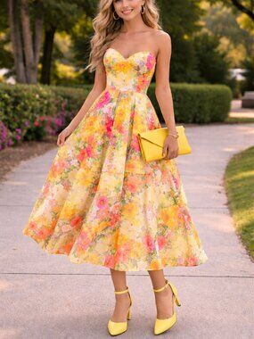 Zbeibei Yellow Pattern Ankle-Strap Heels - sz 12 (purse posted separately)